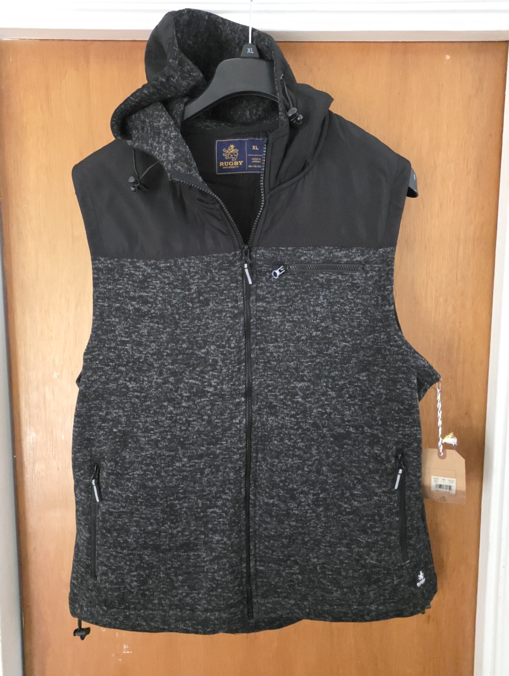 Rugby Men's Black Marl XL Hooded Knit-Blend Fleece Vest